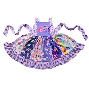 

Kids clothing boutiques large twirl ruffle dress with sash baby girl dresses summer cartoon print girls clothes