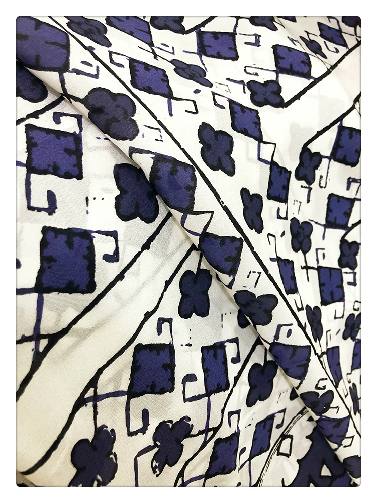 

Silk crepe fabric print blue small fresh silk fabric fabric