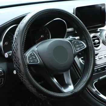 

O SHI CAR Steering Wheel Cover Universal Genuine Leather Steering Wheel Wrap Automobile Soft Silicone Steering Cover Braid 38cm