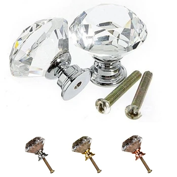 

20-40mm Crystal Glass Diamond Shape Design Knobs Cupboard Drawer Pull Kitchen Cabinet Door Wardrobe Handles Hardware Door Handle