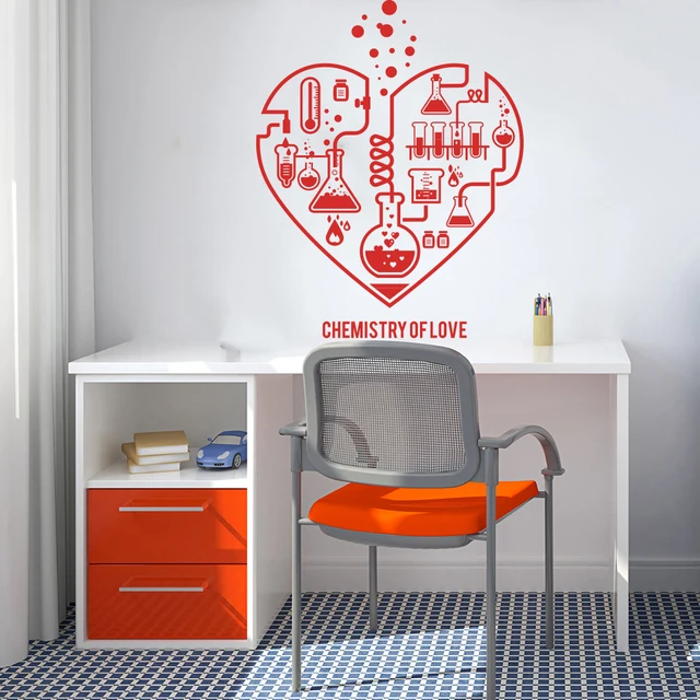 Large Chemistry Science Abstract Heart Wall Decal Laboratory Classroom Geek Chemistry Science Valentine Wall Sticker LW318 807 red