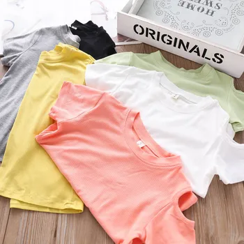 

2020 Summer Girls Knitted Off-the-Shoulder T Shirt Children's Clothing Wholesale