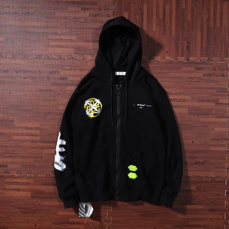 19ss OFF WHITE Всплеск чернила стрелка с капюшоном Осень Зима толстовки Мужская одежда для женщин