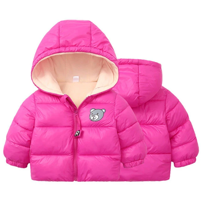 Детские зимние парки для маленьких мальчиков, куртки для детей, верхняя одежда, хлопковые бархатные толстовки с капюшоном для маленьких девочек, пальто, одежда - Цвет: rose red