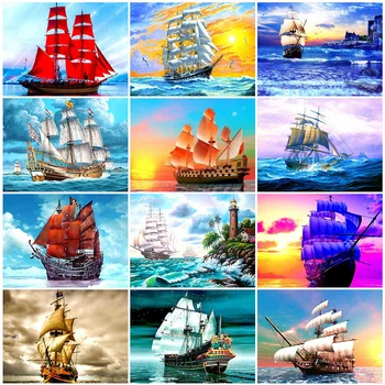 

Full Drill Square Diamond Painting 5D Ship Diamond Art Embroidery Landscape Mosaic Home Decoration