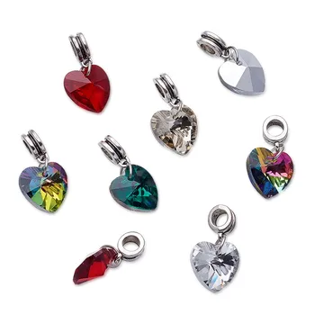 

50pcs Mixed Color Large Hole Alloy European Dangle Bead with Electroplated Glass Heart Pendant DIY 25mm Hole: 5mm