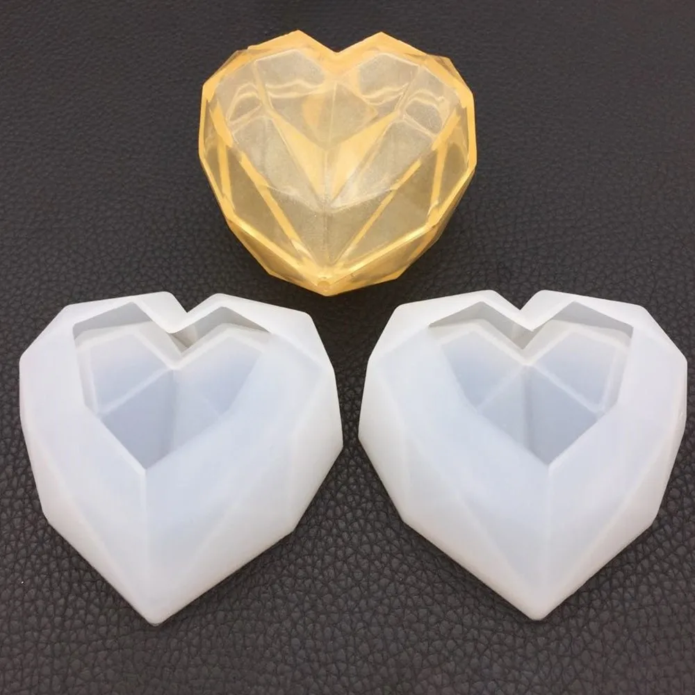 Geometric Heart Shaped Silicone Mold Epoxy Resin Cake Dessert Molds Cooking Baking Stereotype Tools Kitchen Supplies