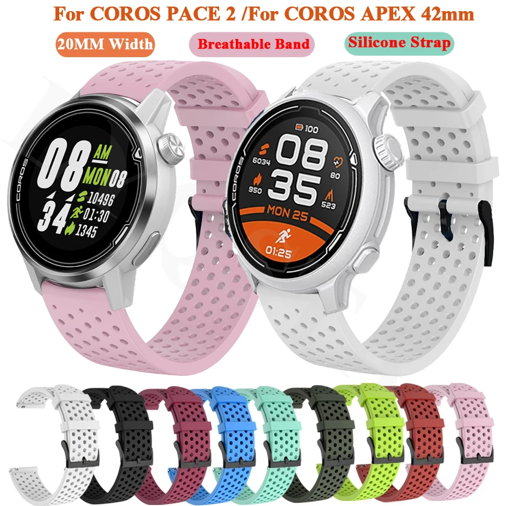 20mm Silicone Band For COROS PACE 2 APEX 42mm Strap Watchband