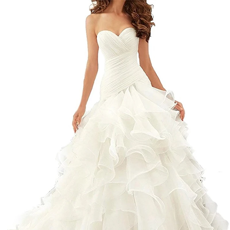 

Strapless Lace Wedding Dresses Brush Train Sweetheart Elegant Bride Floor Length Applique Lace up A-Line Wedding Dresses