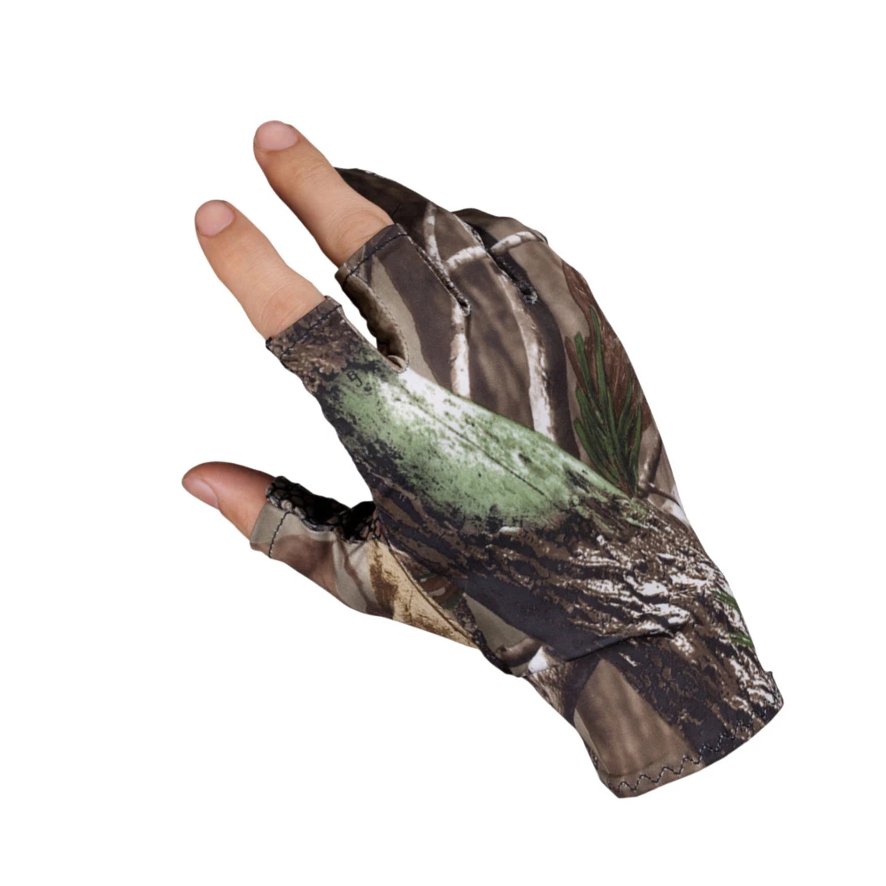

Women Men Anti UV Non Slip Three Finger Cut Breathable Biking Hunting Camping Fishing Gloves Elastic Silicone Camouflage Sports