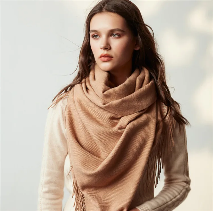 Brands Warm Cashmere Scarf Female Thick Soft Winter Poncho Brown Long Shawl Plaid Wrap For Women Tassel Stoles Lady Wool Scarfs