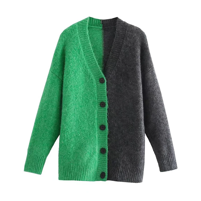 Combination Knit Cardigan Sweater Mujer 