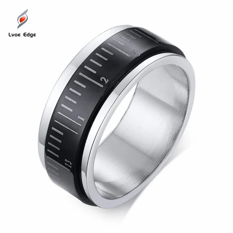 

Wholesale Fidget Spinner Ring Stainless Steel Black 8mm Ruler Spinning Biker Men Rings Anxiety Worry