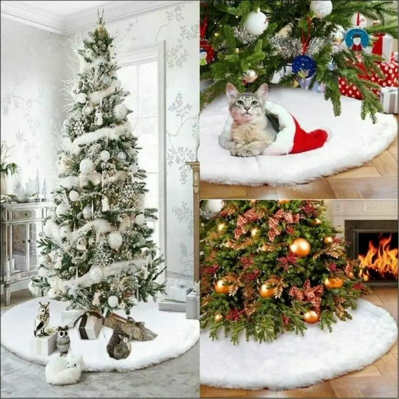 

2020 New Round Christmas Tree Skirt Floor Mat Cover Xmas Party Ornament New Year Home Decoration