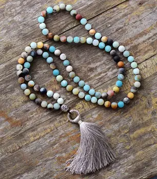 Vintage Necklace Unique 8MM Matte Amazonite Tibetan Charm Cute Tassel Necklace Women Beaded Designer Necklaces Dropshipping