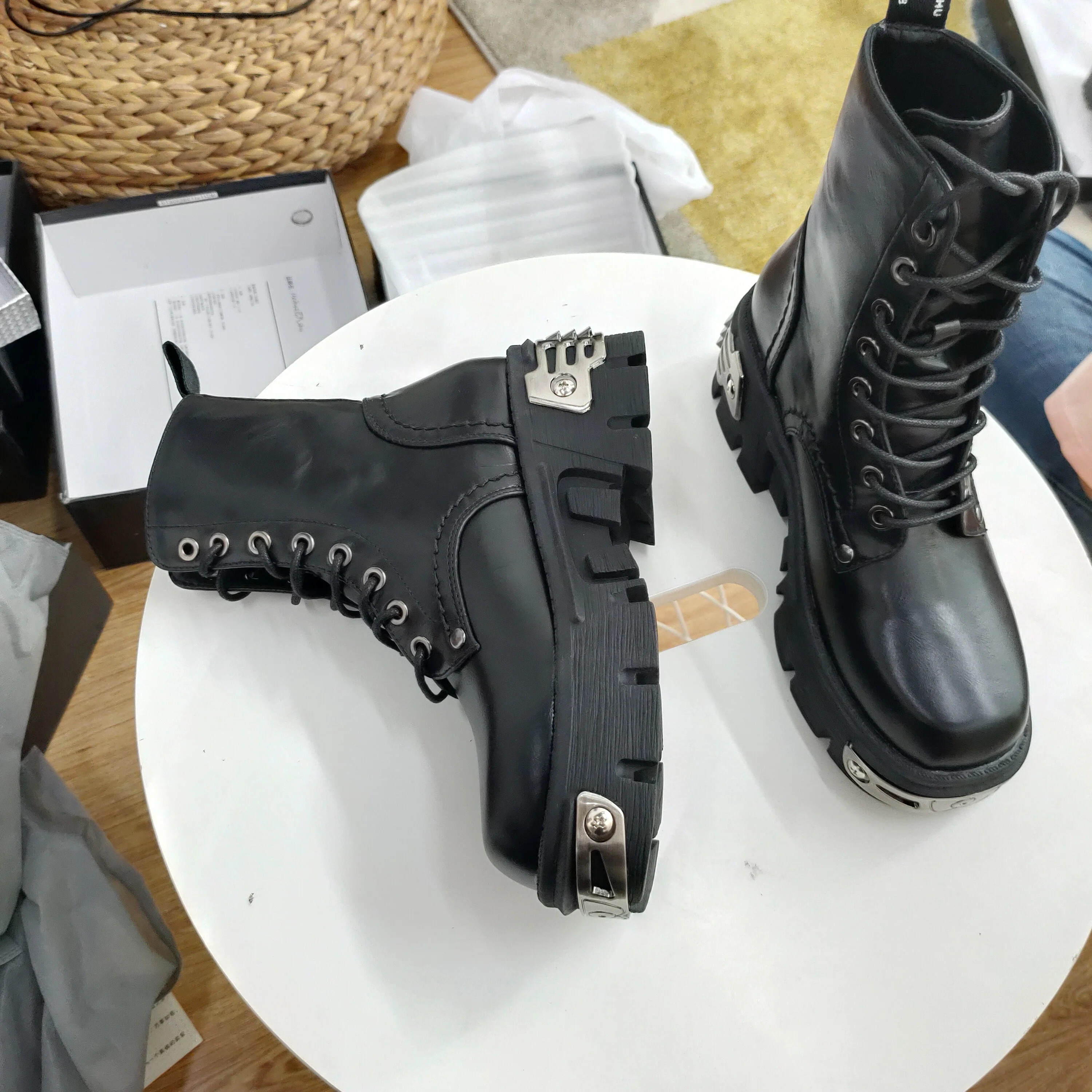 2020 New Style Military Boots Lace-up Handsome Motorcycle shoes Women's Ankle All-match Platform Ins Women's Martin Boots