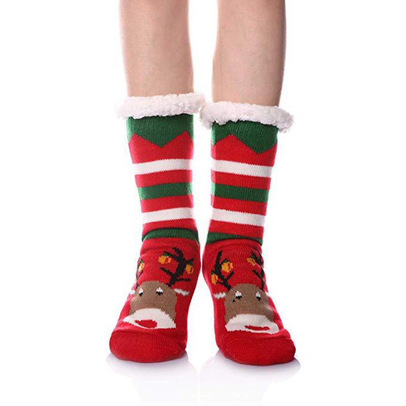 

Woman Winter Super Soft Warm Fat Cozy Fuzzy Kawaii Cute Christmas Gift Grinch Snowflake Fleece-lined With Grippers Slipper Socks