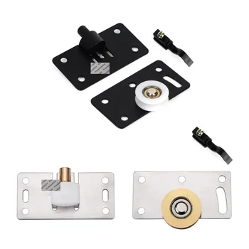 

4Pairs Sliding Door Back Mount Stainless Steel Matte Black Closet Wardrobe Roller Wheel Runner Pulley Adjustable Spring Block