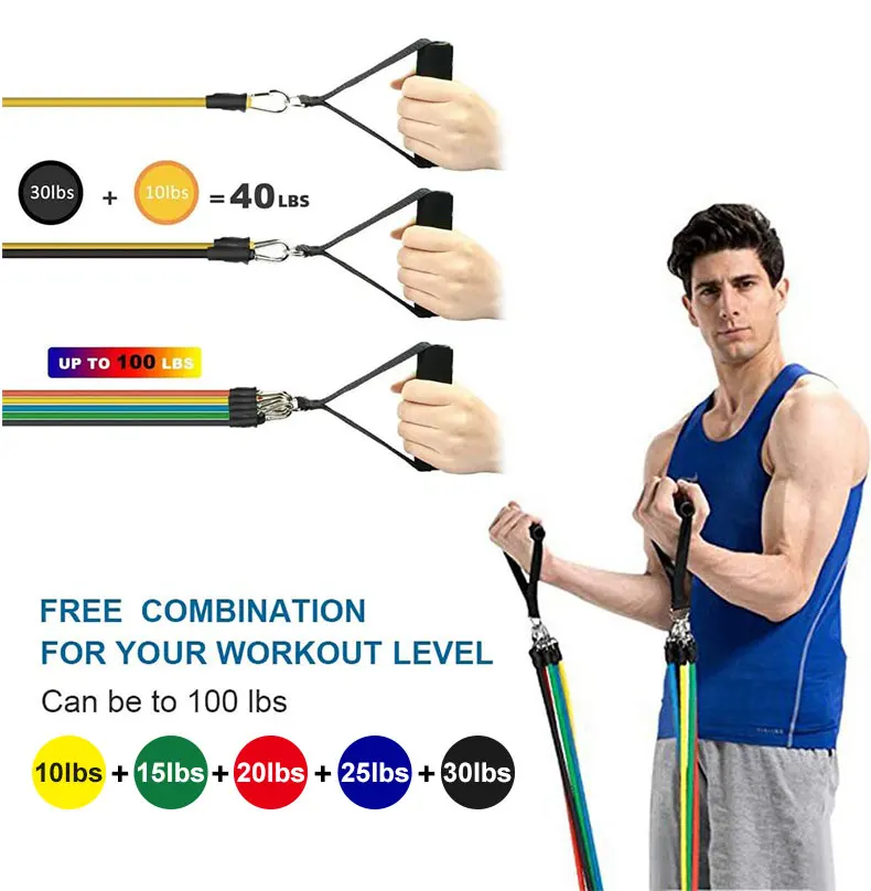 11Pcs/Set Latex Resistance Bands Crossfit Training Exercise Yoga Tubes Pull Rope Rubber Expander Elastic Bands Fitness Equipment