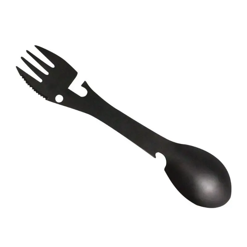 Посуда Мультитул для пикника Spork мульти инструмент для кемпинга Столовые приборы столовая ложка портативная нержавеющая сталь открывалка для бутылок вилка Посуда - Цвет: Черный