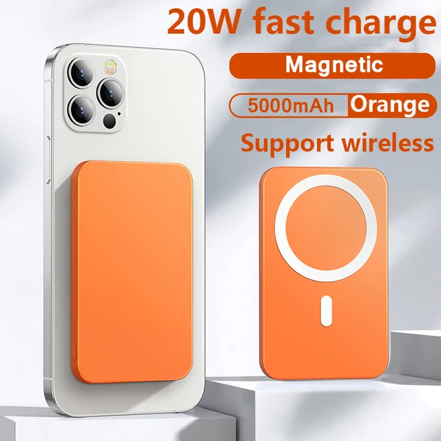 10000mAh 15W Power Bank Magnetic Wireless Fast Charger Powerbank Mobile Phone Battery For iPhone 12 13 Pro Max Xiaomi Mi Samsung Orange