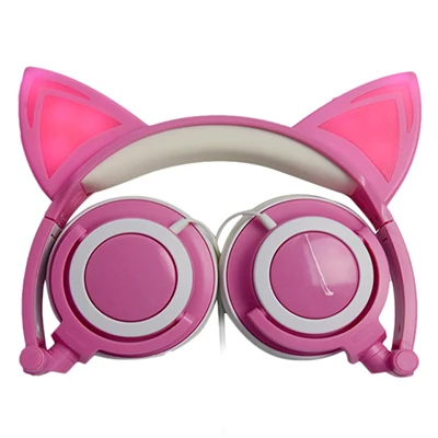 Pink and White Детские LX-CL107 наушники светодиодный светильник мигающие светящиеся кошачьи уши гарнитура Проводные Игровые наушники HIFI стерео бас наушники для телефона - Цвет: Pink and White