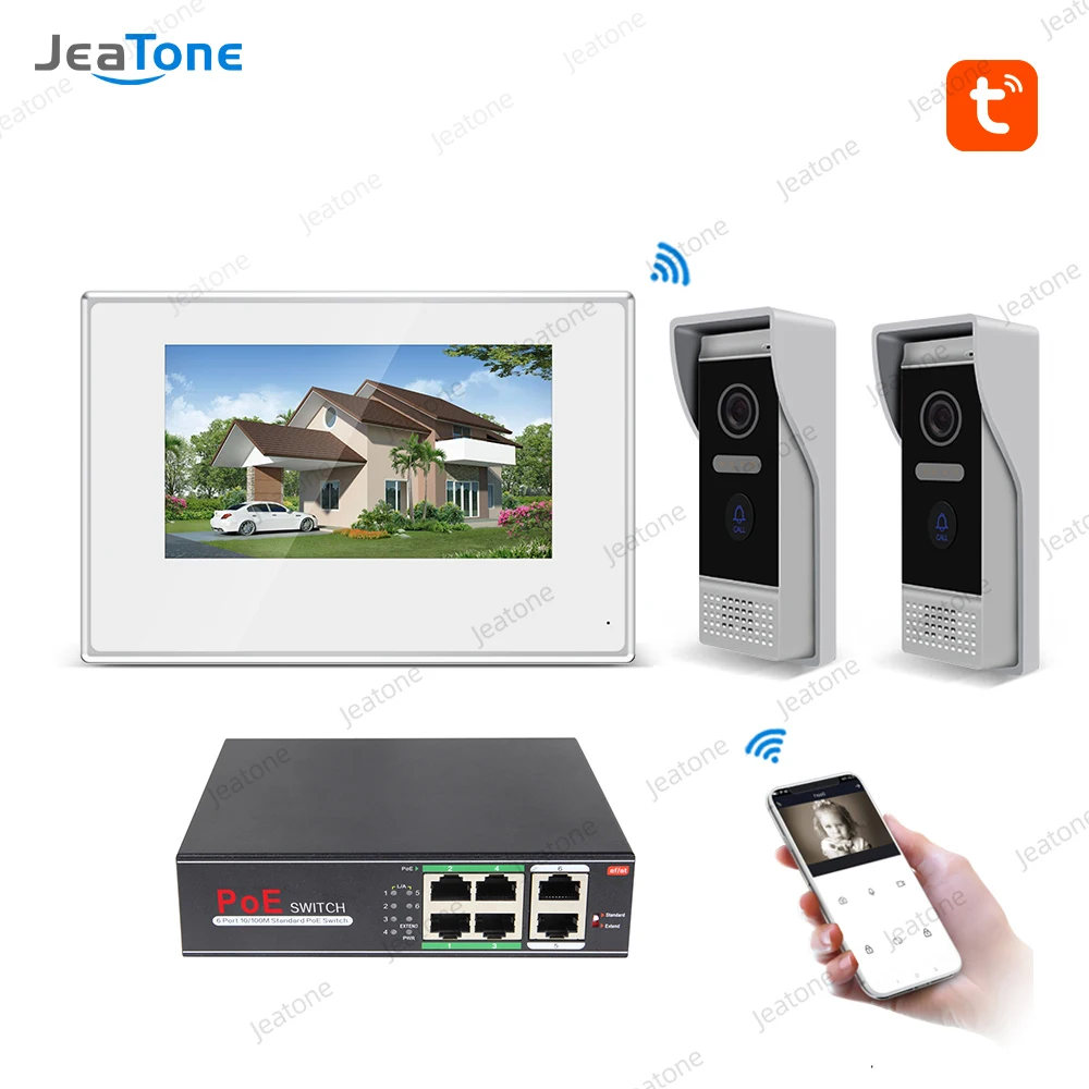 Villa WIFI IP Wired Video Door Phone Intercom System 7-inch White Color Touch Screen Monitor and HD Camera with Door Release