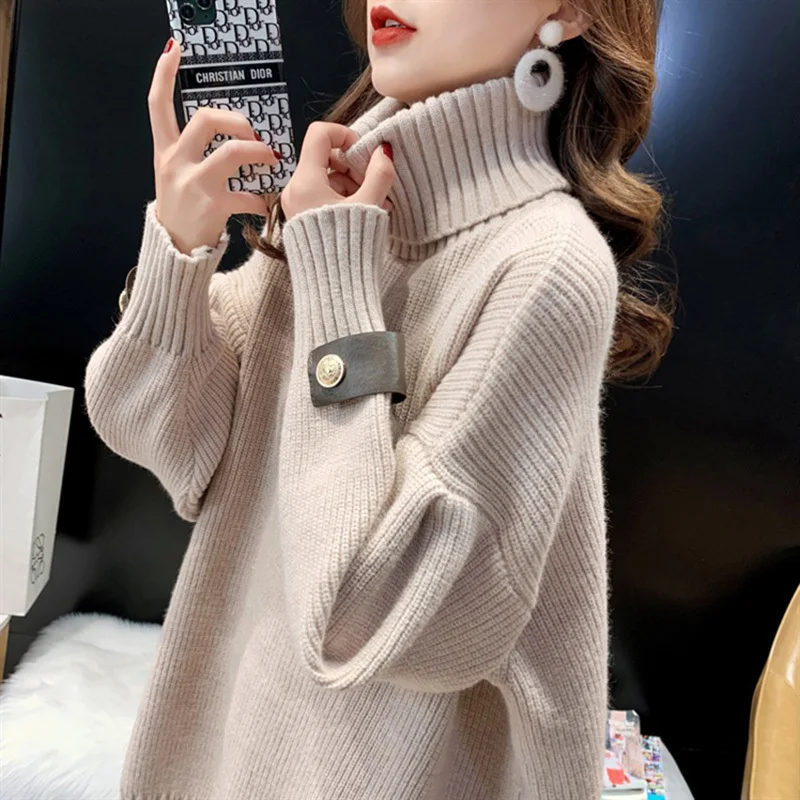 

Oversized Turtleneck Sweater Women Loose Pullovers Winter Thick Warm Knit Tops High Neck Color Solid Soft Jumper Pull Femme