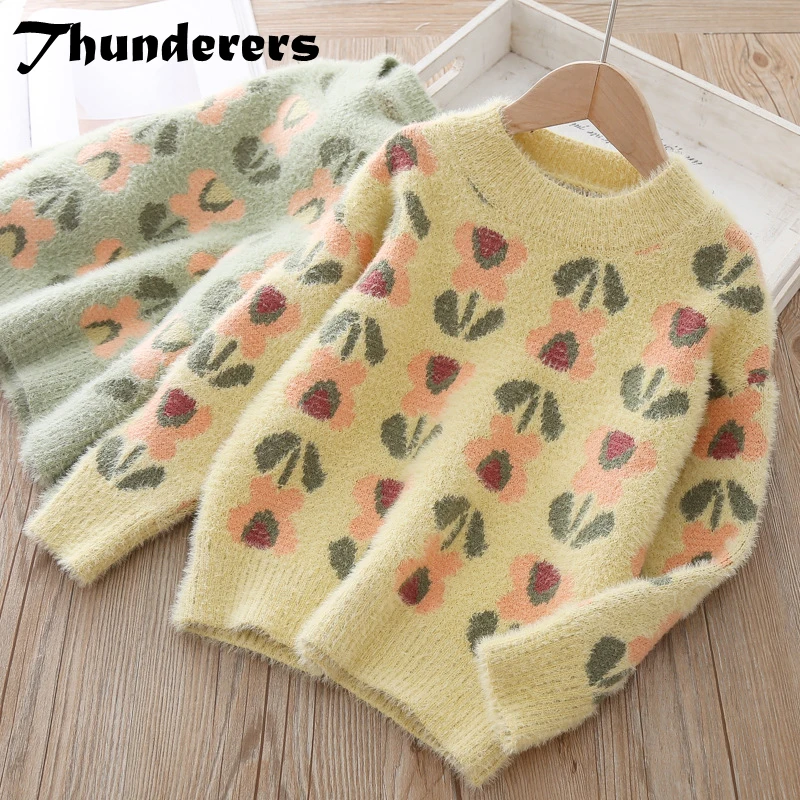 

Thunderers Spring Autumn Children Sweater For Girls O-neck Long Sleeve Printed Floral Kids Blouses Toddler Baby Clothes 24M-6Y