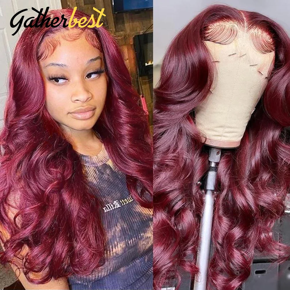 Burgundy 99J Lace Front Human Hair Wigs 150 Density Burgundy Brazilian