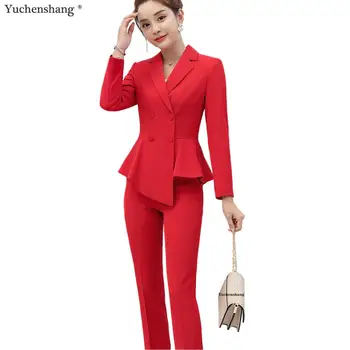 

Women Girl Asymmetrical Pant Suits Red Black Dark Blue Ruffle Blazer Jackets Set Suit Blazer Coat and Pant 2 Pieces Set