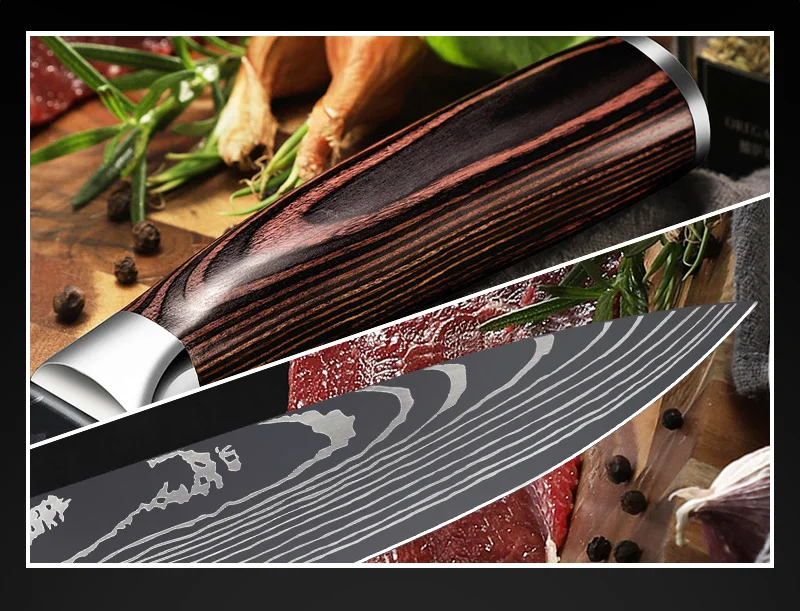 Kitchen knives Set Professional Chef Knives Japanese 7CR17 440C High Carbon Stainless Steel Imitation Damascus Pattern Knife Set