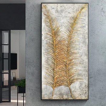 

Golden Feathers Hand Made Oil Painting On Canvas Oil Painting Modern Canvas Wall Art For Bedroom Living Room Decor Picture