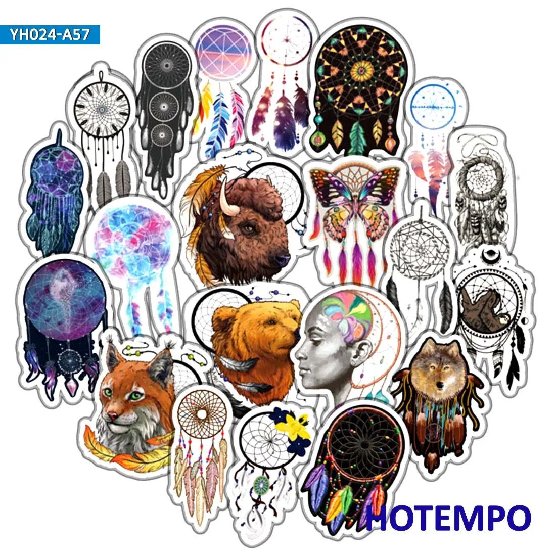 57pcs Dreamcatcher Traditionally Native American Culture Cute Stickers for Children Kids Mobile Phone Laptop Skateboard Stickers