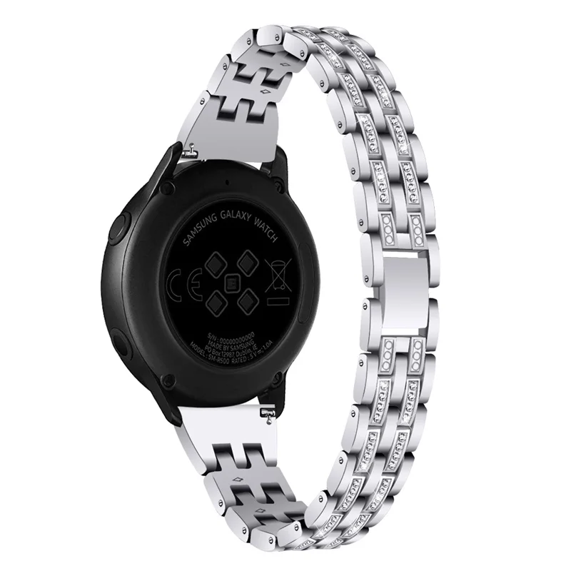 Sliver Шикарные Ремешки для наручных часов samsung Galaxy Watch 42 мм активный ремешок 20 мм ремешок из нержавеющей стали браслет со стразами алмаз для шестерни спорта - Цвет ремешка: Sliver