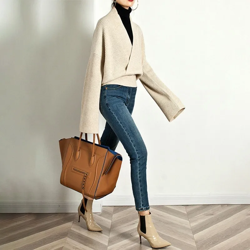 Elegant Knitting Sweater Women Long Sleeve V Neck Pullover Tops Female Casual Fashion Knitwear 2019 Autumn Tide Elegant Knitting Sweater Women Long Sleeve V Neck Pullover Tops Female Casual Fashion Knitwear 2019 Autumn Tide