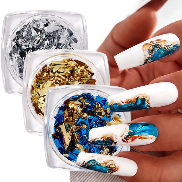 Nail Art Tin Foil Paillette Gold Leaf Paper Glitter Decorations W/Box | eBay