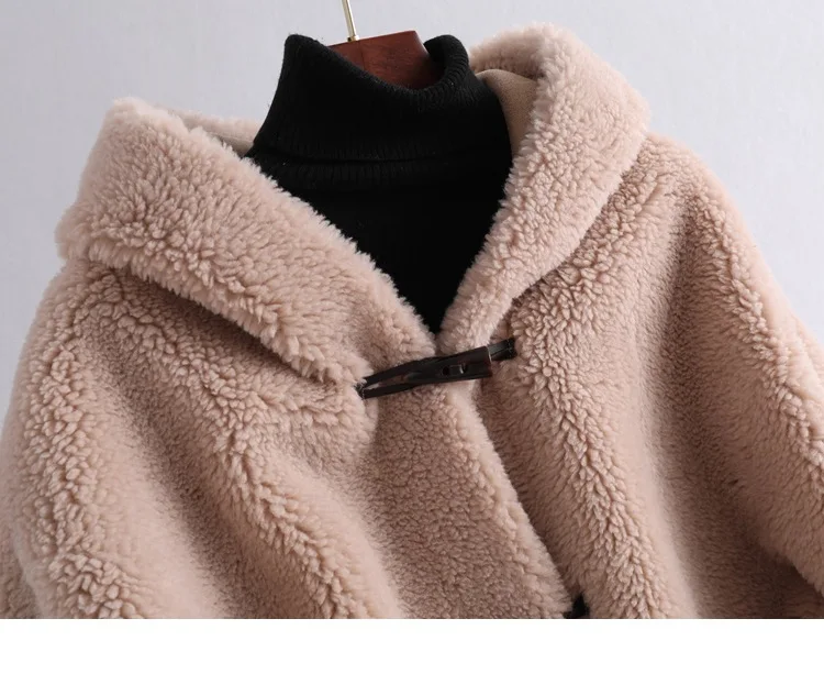Женское длинное меховое пальто с капюшоном из стриженой овечьей шерсти, пальто из овечьей шерсти, Женское зимнее пальто из овечьей шерсти