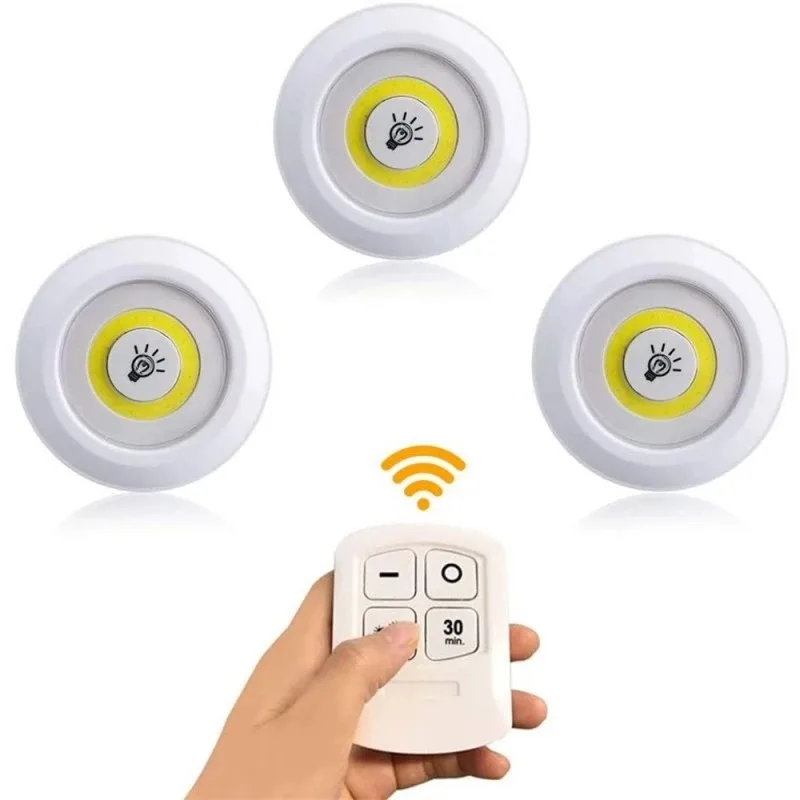 New 5W Super Bright Cob Under Cabinet Light LED Wireless Remote Control Dimmable Wardrobe Night Lamp Home Bedroom Closet Kitchen