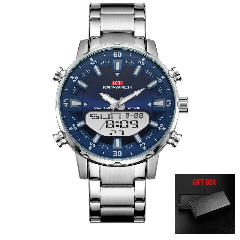 2021 Gold Wrist Watch Men Top Brand Waterproof Sports Digital Watches LED Steel Military Quartz Watch For Men Wristwatch Relogio 