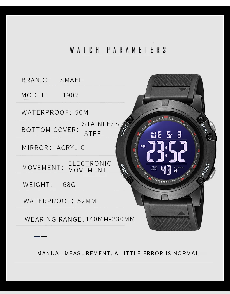 SMAEL Mens Watches Luxury Brand Military Digital Sport Clock Fashion Waterproof LED Light Wrist Watch For Men Relogio Masculino