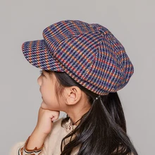 Шляпы для мальчиков и девочек с рисунком «гусиные лапки», детские модные уличные стильные осенне-зимние твидовые колпачки, Детская винтажная шапка в клетку для детей 2-10 лет