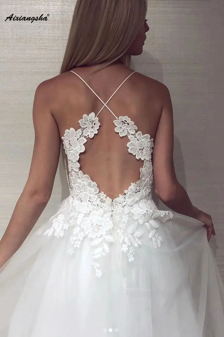 Vestido De Noiva пикантные Свадебные платья на бретельках с открытой спиной и v-образным вырезом кружевное свадебное платье белое свадебное платье