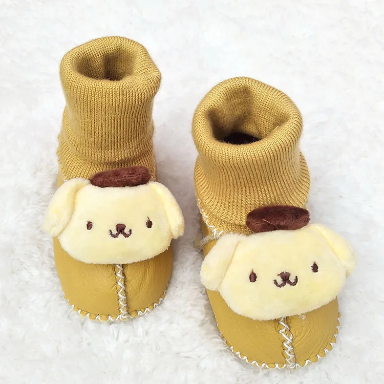 Зимние детские мягкие ботинки с животными; теплые ботинки из овечьей кожи и овечьего меха для мальчиков и девочек; зимняя одежда для новорожденных; обувь с фирменной коробкой