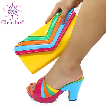 

Latest African Summer High Heels Slipper Shoes and Bag for Wedding Dress Elegant Fashion Casual Shoe Women Sandals Plus Size