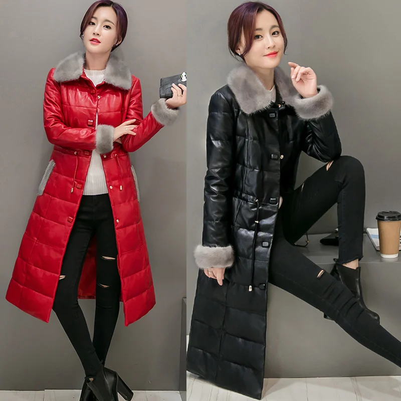 

Soft Pu Leather Jackets Women 2918 New Winter Long Warm Thick Faux Fur Female Down Cotton Overcoat Plus Size LX949