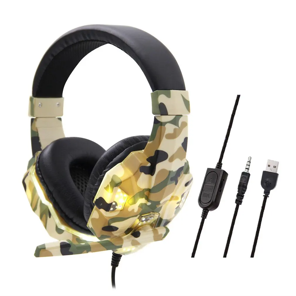 

Professional Led Light Gaming Headphones For Computer Adjustable Bass Stereo PC Gamer Over Ear Wired Headset