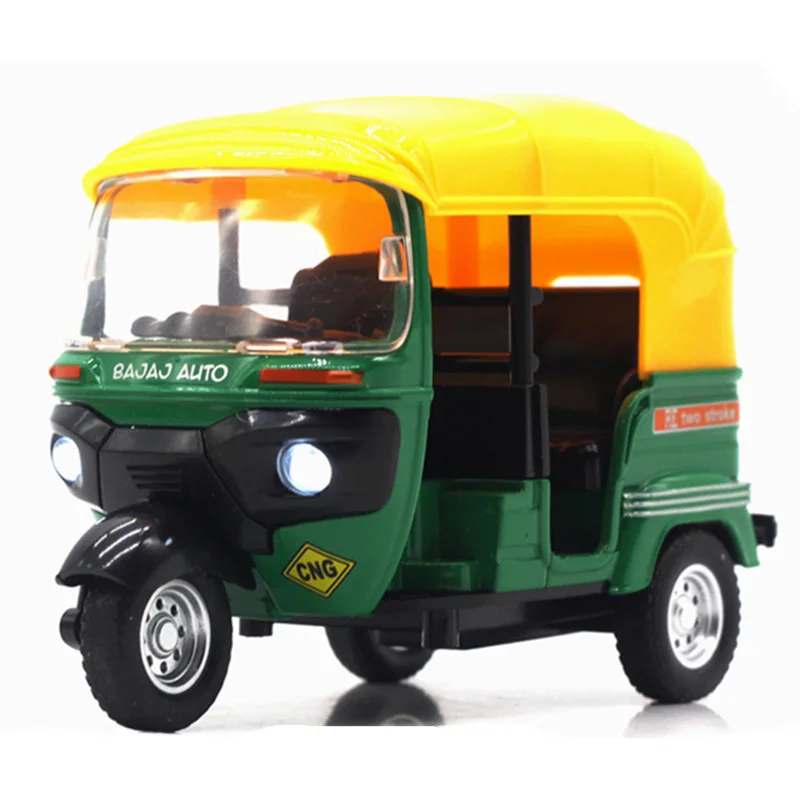 

High Simulation Indian Tricycle Cars Toy India Pull Back Light Sound Motorcycle Toys Car for Kids Children Gifts,Green