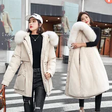 

2021 New Fashion Long Winter Coat Women Clothing Wool Liner Hooded Parkas Slim With Big Fur Collar Warm Winter Jacket Women