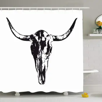 

Shower Curtain Set with Hooks 60x72 Tattoo Longhorn Natural Nature in Cow Skull Bull Black Corpse White Animals Wildlife Signs